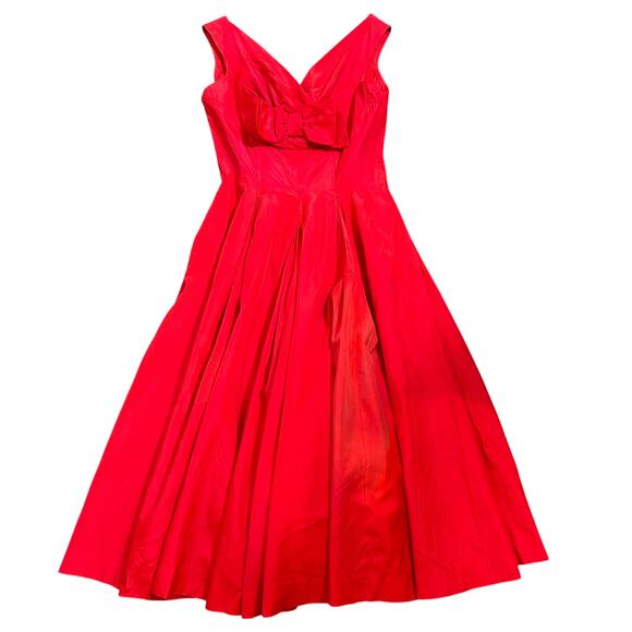 1950s Jonny Herbert Couture Red Taffeta Party Dress XS Rockabilly Pin Up Vtg - Picture 15 of 16